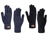 Chalier Fashion 2 Paare Damen Winter Touchscreen Handschuhe Winterhandschuhe Mit elastischen Manschetten Strick Sport Warme Handschuhe für Skifahren Radfahren und SMS MEHRWEG
