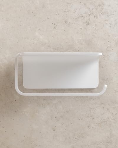 KAZAI. Toilettenpapierhalter ohne Bohren | Klopapierhalter mit Ablage zum Kleben | Klorollenhalter Bad | WC-Papier-Halterung aus Metall | Weiß