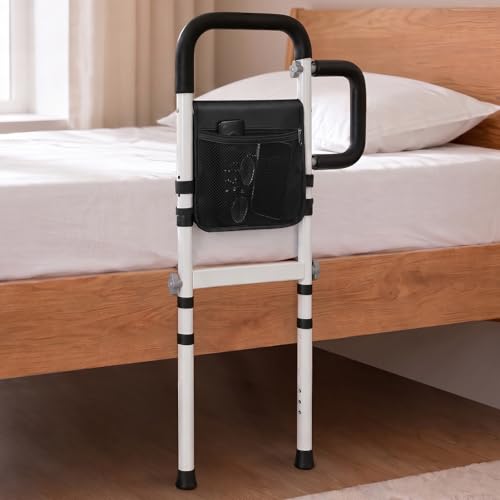 Bed Rails for Elderly Adults Safety, ASTM Certified Bed Rail for Seniors with Motion Sensor Light, Non-Slip Handle & Storage Bag, Height Adjustable Bed Assist Bar with 400LBS Support, Dark Black