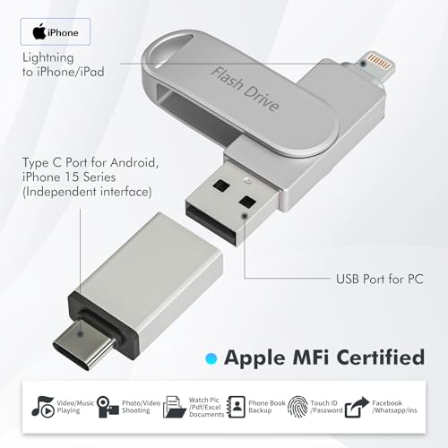 Clé USB 512 Go pour iPhone compatible iPad Android et PC
