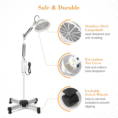 Image of TDP Far Infrared Mineral Heat Lamp, 250W Adjustable Infrared Light, 5-Level Timer, Safe Anti-Burn Design, Ideal for Relaxation and Comfort
