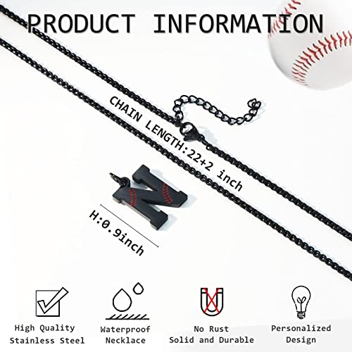 Susook Baseball Initial Necklace For Boys Baseball A-Z Letter Charm Pendant Stainless Steel Chain 22+2 Inch Personalized Baseball Gift For Men Women Girls(Bj) #TOP2