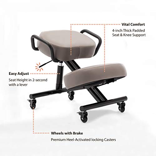 DR.LOMILOMI Ergonomic Kneeling Chair 512-AKONI, Adjustable Stool for Home and Office, Improve Your Posture, Thick Comfortable Cushions, Locking Wheels (Standard, Black)
