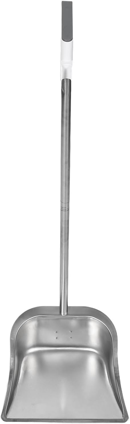 Heavy Duty Resists Cracking Stainless Steel Dust Pan with Arc Handle and Self Standing Design for Home, Workshop, Lobby, and Office Cleaning