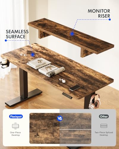 Image of FLEXISPOT EN2 Standing Desk with Monitor Stand Bundle, 48 x 24 Inches One-Piece Electric Height Adjustable Computer Desk with Cup Holder for Home Office, Rustic