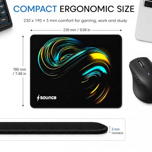 Image of Sounce Gaming Mouse Pad 230x190x3mm |Speed Surface, Non-Slip Rubber Base, Waterproof Lycra Cloth, Precision Control for Laser & Optical Mice, Home Office Desk Mat (Jet Black)