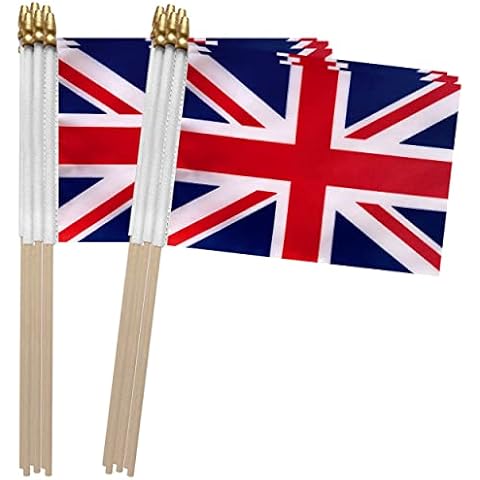 TSMD United Kingdom UK British Stick Flag Union Jack Small Mini Hand Held Flags,5x8 Inch,12 Pack Cover