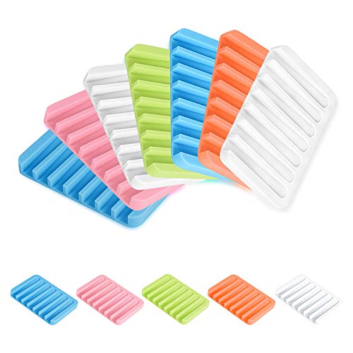LZYMSZ 12 Pack Silikon Seifenschale Einstellen- Seifen Halter, Konkaver Seifenschoner, Tray Saver Drainer für Dusche/Bad/Küche/Theke (Weiß, Blau, Pink, Grün, Orange)