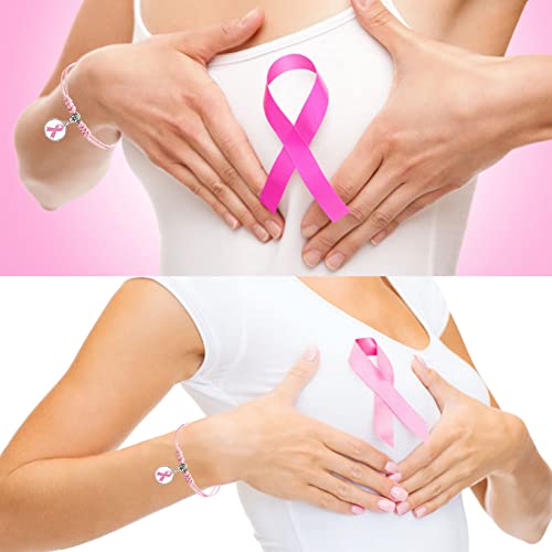 Palotay 10Pcs Breast Caner Awareness Bracelets Pink Ribbon Braided Bracelets Breast Cancer Bracelets With Ribbon Pink Adjustable Breast Cancer Bracelets For Women Breast Caner Awareness Month Gifts 10Pcs #TOP5