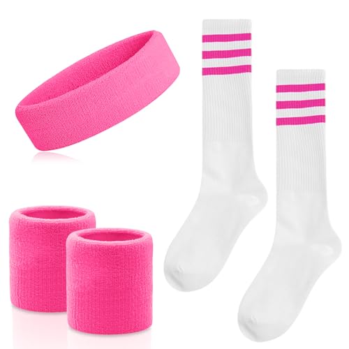 Flintronic Muñequera Set, Muñequeras Gym y Calentadores Piernas para Mujeres Hombres Accesorios, Movimiento Rosa y Rojo