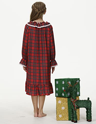 Veseacky Girls' Classic Nightdress Long Sleeve Vintage Nightgown Victorian Sleepwear (Red,Size 8) #TOP5