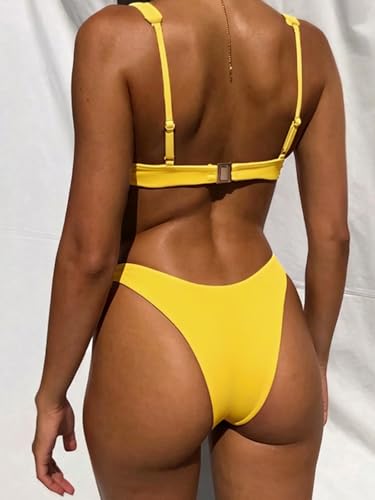 Image of Bathing Suits for Women Deep V Neck Sexy Two Piece Bikini Sets for Women Thong Halter Cheeky Swimsuit
