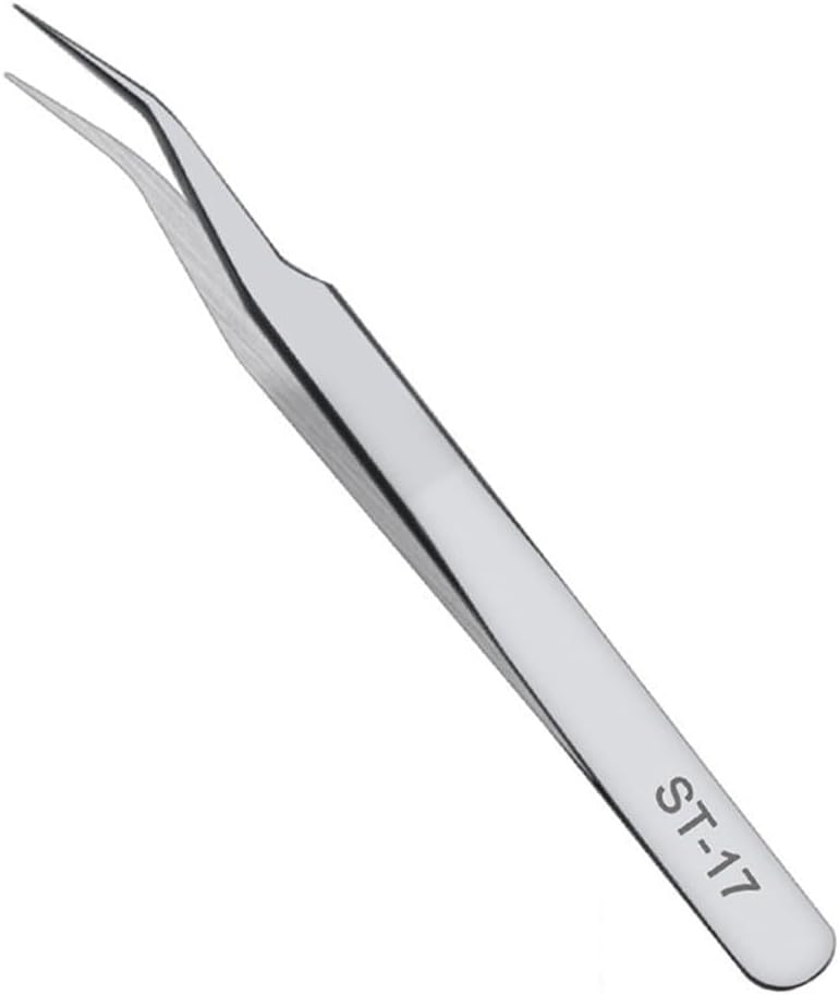 Steel Anti-Static Tweezers Electronics Repair, IC & Smartphone Component Handling — Curved and Straight Tip Options, 100- Accuracy, Silver(ST-17)
