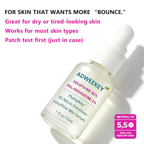 Adweekey Volufiline 92% Serum with Beta-Glucan, PlumpKey™ 3D Micro-Emulsion, Pal-Isoleucine 1%, Lightweight Non-Greasy Face Serum for Bouncy-Looking Skin, 1 fl oz (30 mL) Airless Pump