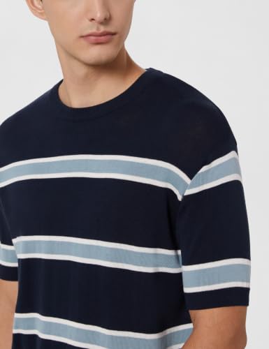Image of Amazon Brand - Symbol Men's 100% Cotton Striped T-Shirts | Flat Knit Texture | Round Neck | Half Sleeve | Available in Plus Sizes