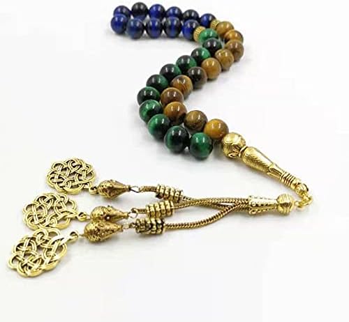 Miniatura 6 de Tasbih musulmán amarillo azul verde ojo de tigre piedra rosario islámico cuentas joyería turca misbaha (0.315 in x 33 cuentas)