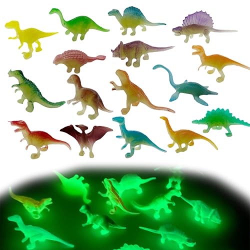 Image of PATPAT 16Pcs Glow-in-the-Dark Mini Dinosaur Toy Set, 5-7cm Luminous PVC Miniature Dino Figurines, Small Dinosaur Toys for Kids 3-5 Room Decor Items, Birthday Return Gift for Kids