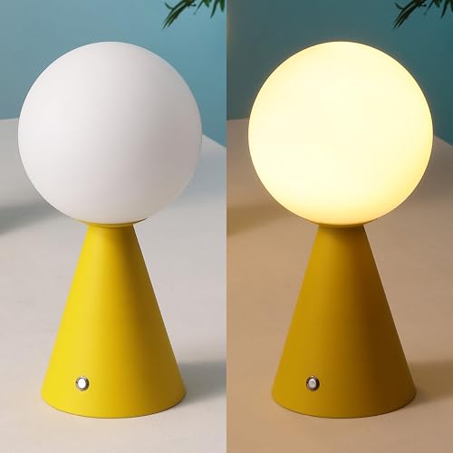 JONATHAN Y 11.75" Yellow Macie Modern Globe Cordless Table Lamp Set of 2, Rechargeable Dimmable Integrated LED Touch Sensor Bedside Lamp, White Frosted Glass Shade JYL7159A-SET2 by JONATHAN Y - Image 5