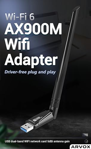 Image of ARVOX AX900 900 Mbps WiFi-6 Wireless Network USB Adapter for Desktop PC with 2.4Ghz /5Ghz High Gain Dual Band 5 Dbi Antenna Wi-Fi, Supports Windows 11 /10 /8.1 /8 /7 /Xp, Mac Os 10.15 and Earlier