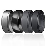 ROQ - Anillos de silicona transpirable para hombre - Ranuras interiores con forma de flecha para una mejor transpirabilidad - Alianza clásica de caucho de silicona para hombre - Negro, gris, plata