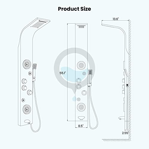 304 Stainless Steel Wall Mount Shower Panel Tower System Multiple Functions Black Waterfall Rain Massage System With Body Jets Nozzles Rainfall Shower Head And Tub Spout Multiple Functions #TOP6