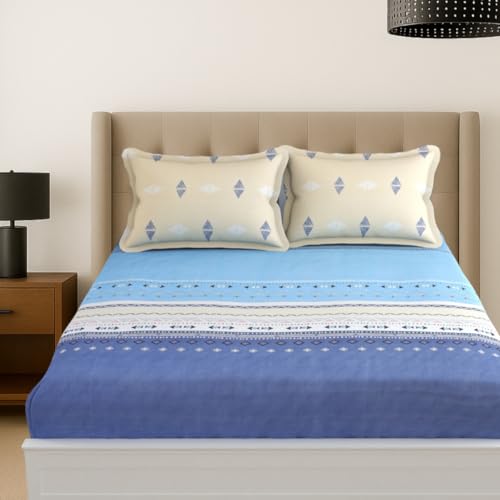 Image of Mafatlal Plush 140 GSM Double Bed Sheet | Fine Microfiber Weave | Queen Size | 90 x 100 Inches | Soft Texture & Long Life | Indigo Blue