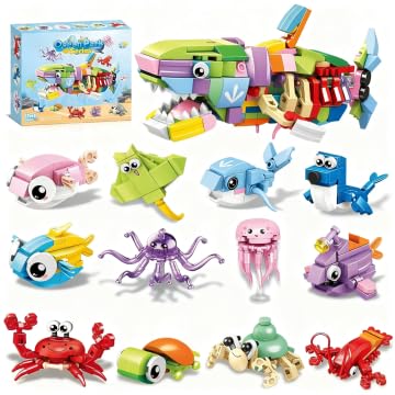 KAOVCXR Party Bag Fillers for Kids,12 PCS 12 in 1 Marine Organism Building Blocks Toy, Animal Building Models for Girls & Boys 6+, Birthday, Easter, Party Favors Return Gift, Classroom Prize Favors