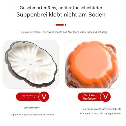 Casserole en fonte émaillée avec couvercle - Jolie cocotte en forme de - Bol à soupe mignon pour four, lave-vaisselle, micro-ondes – Image 8