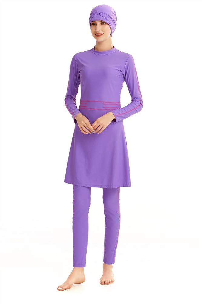 KXCFCYS Modest Swimwear Long Sleeve Swimsuit Bathing Suit Beachwear Costume Purple