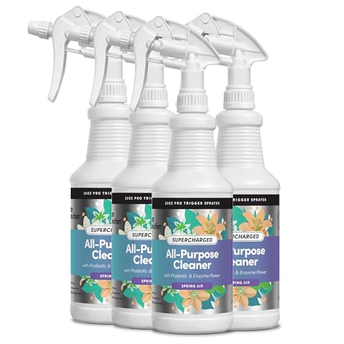 Image of Clean Revolution SuperCharged All Purpose Cleaner Refill with Smart Probiotic + Enzyme Complex, Multi-Surface Kitchen Bathroom & Floor Cleaner, Spring Air, 32 Fl Oz (Pack of 4)