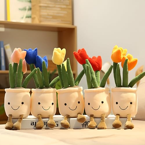 Image of Tickles Tulip Flower Pot Soft Stuffed Plush Pillow Toy for Kids Boys & Girls Birthday Gifts (Size: 30 cm Color: May Vary)
