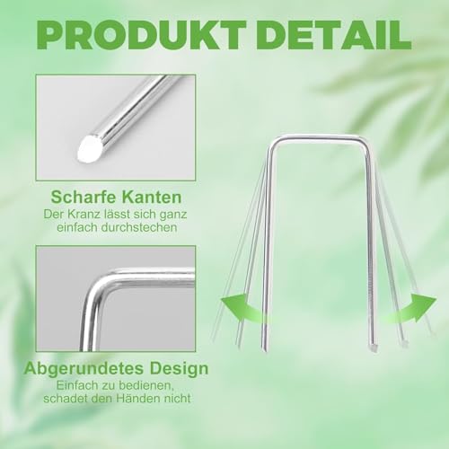 150 Stück Kranz Binden Zubehör 40mm*20mm Strohblumennadeln Stecknadeln Blumen Klammer Pflanzenstecker Patenthaften Robuste Krampen Steckhaften Efeunadeln für Floristikbedarf und Kränze Weiß