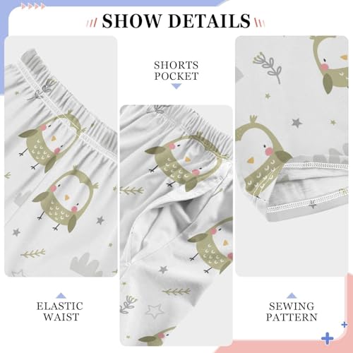 Cute Owl Florals Boys Long Pants Soft Trousers Elastic Waist Kids Lounge Bottoms with Pockets S-XL4