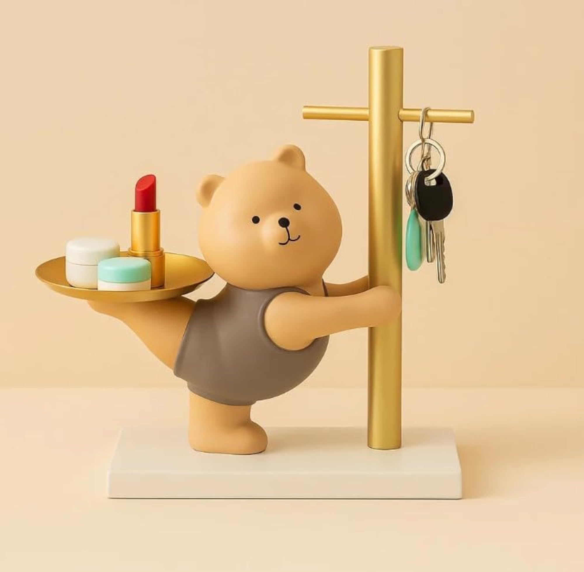 Home Decor Cute Bear Pole Key Holder with Tray