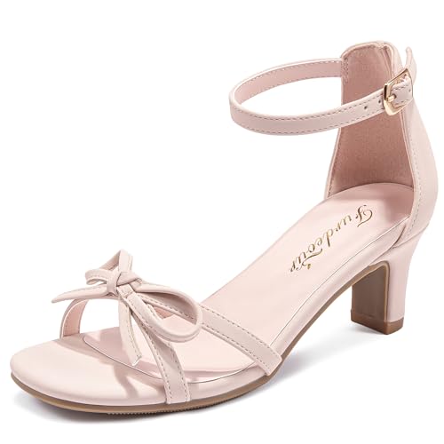 Image of Furdeour Heels for Girls Dress Shoes Bow Sansals Flower Girl Big Kids Teen | Delicate Bow, 2.13 IN Kitten High Heels, Dance Birthday Party Pageant Graduation School Prom, Young Girls Formal Dressy Heel