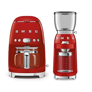 Smeg dcf02rdus 50s retro style drip filter coffee maker bundle cgf01rdus coffee grinder red  urban country home decor