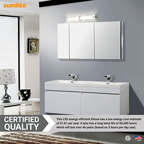 Image of Sunlite 85119 18-Inch LED Linear Vanity Light Fixture, 15 Watts (80W=), 950 Lumens, Color Selectable 30K /40K /50K, Dimmable, ETL Listed, Brushed Nickel, for Bathroom, Hallways & Walls