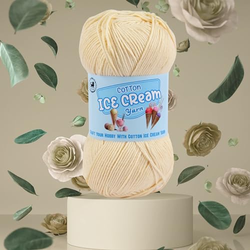 Image of NESTNHAVEN Cotton Ice Cream Yarn - (100g, 250m)- Luxury Yarn for Amigurumi, Embroidery, Toys, Garments, Flowers and Hobby Projects (Off White)