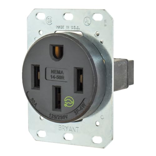 Bryant Electric 9450FR 50 Amp 125/250V NEMA 14-50R Flush Straight Blade Receptacle Black
