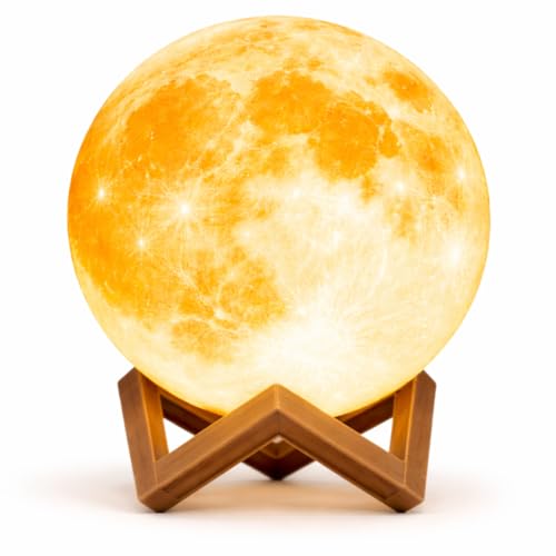 Luminária Lua Cheia 3D Luz Noturna LED com Base de Plástico Estilo Madeira Luz Noturna Decorativa Realista para Quarto Sala e Escritório Presente Criativo e Aconchegante 10cm Original