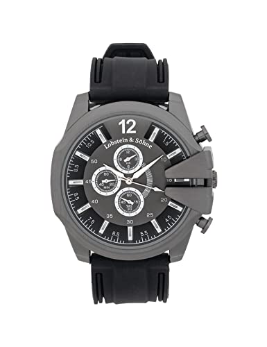 Lobstein & Söhne® Armbanduhr 12-Stunden Analog-Ziffernblatt, Wasserdicht bis 3 ATM, Verstellbarer Verschluss, inkl. Batterie und Verpackung, für Mode und Freizeit (Fridolin - schwarz)
