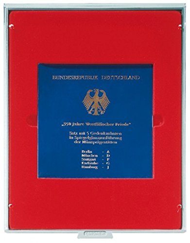 LINDNER Das Original Coin Box Standard 2211 with einem quadratischen Fach for Originally Sealed 10 DM Commemorative Coins (PP) with All 5 Mint initals