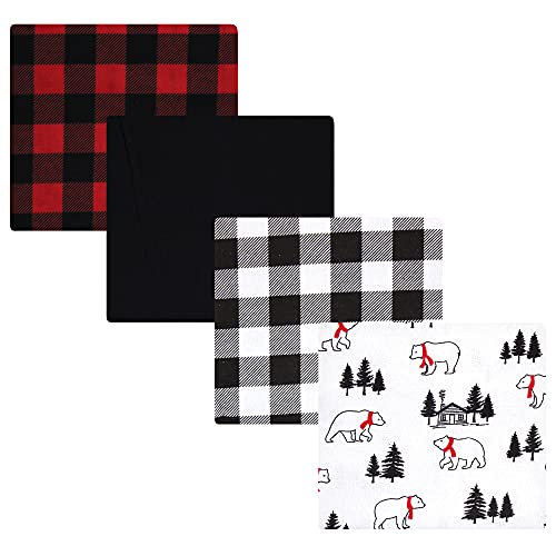 Image of Hudson Baby Unisex Baby Cotton Flannel Receiving Blankets, Buffalo Plaid Bear, One Size