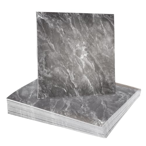QUARKZMAN 15 Stück Peel-and-Stick-Marmorfliesen, wasserdichte Wandverkleidungsrückwand, 12x12 PVC Peel-and-Stick-Duschfliesen für Badezimmer, Küche, Wohnzimmer, Schiefergrau-Design