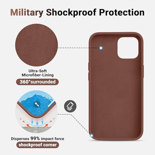 Image of Premium Liquid Silicone Case for iPhone 12 & 12 Pro - Slim Full Body Protective Back Cover with Soft Microfiber Lining, Anti-Slip Grip Scratch Resistant Phone Case(Brown)