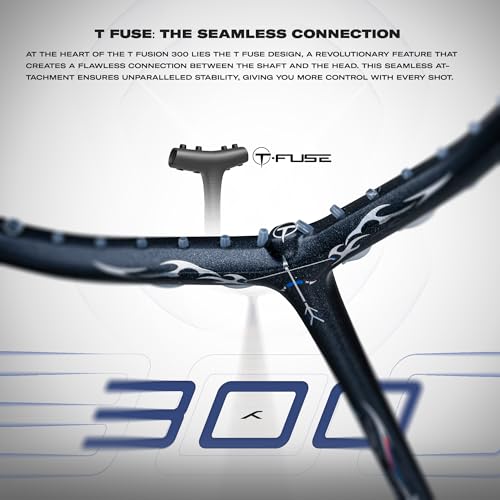 Image of Hundred T-Fusion 300 Unstrung Badminton Racket with Full Cover | 79 Grams | Maximum Tension ≤32 to 34 lbs (Grey /Lime)
