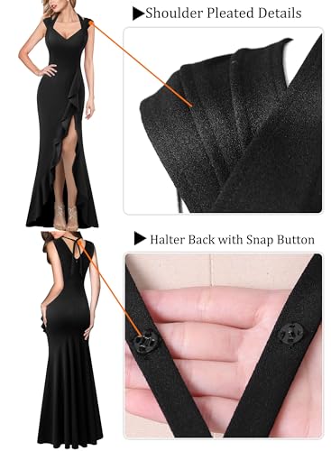 VFSHOW Womens V Halter Neck Celebrity Ruffle High Split Formal Evening Gown Wedding Prom Maxi Dress4