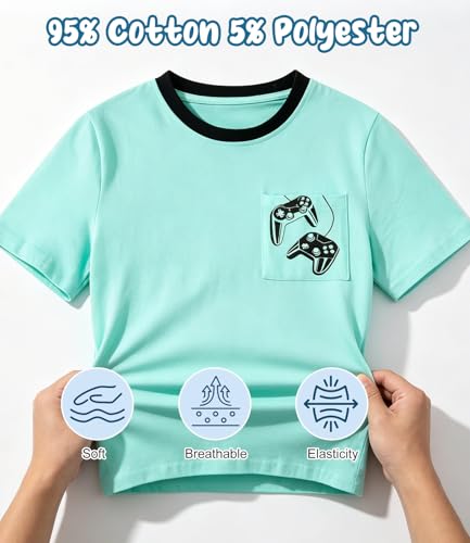 grehava Boys T-Shirts 4-5 Years Kids Pocket Graphic Tee Shirts for Summer Casual Vacation Fishing Birthday Party Camisa para niño Mint Green — view 4