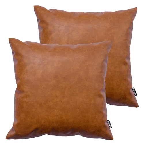 HOMFINER Faux Leather Throw Pillow Covers 16x16 inch, Set of 2 Thick Cognac Brown Modern Boho Farmhouse Decor Small Square Decorative Bedroom Living Room Cushion Cases for Couch Bed Sofa (B082TT1JZZ) Amazon Price History, Amazon Price Tracker