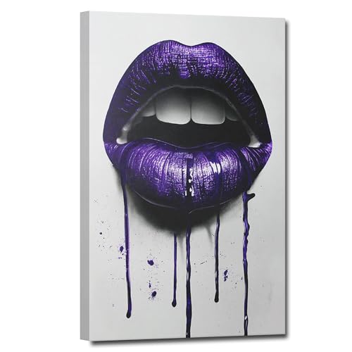 ZHIYYHAO Purple Lips Spa Wall Decor Framed Roses Lip Canvas